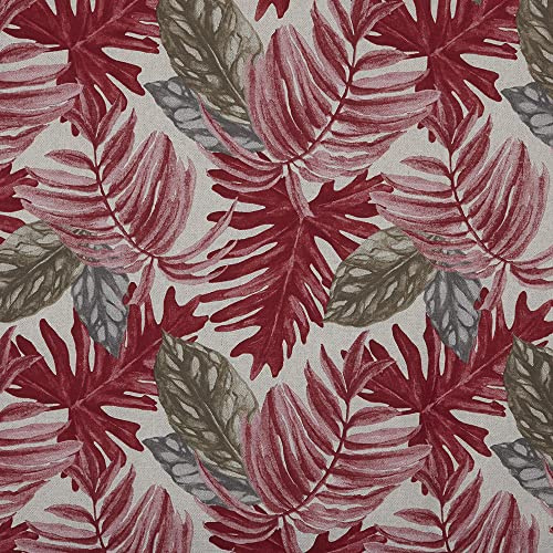 Kt KILOtela - Dekostoff Halbpanama, Home-Accessoires, Tischdecken, Kissen, Vorhänge, Taschen, 100 cm Länge x 280 cm Breite, Tropische Pflanzen, Granat - 1 Meter