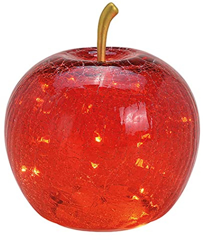 Wurm Lampe Apfel (S) Glas Rot, Apfel Lampe mit LED Lichterkette, Dekolampe, Tischleuchte, Apfellampe
