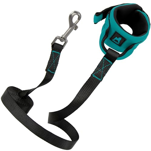 Gooby Neoprene Wrist Band Sport Leash - Turquoise, 6 FT - Comfortable Hands Free Leash with Elastic Band for Small, Medium and Large Dogs