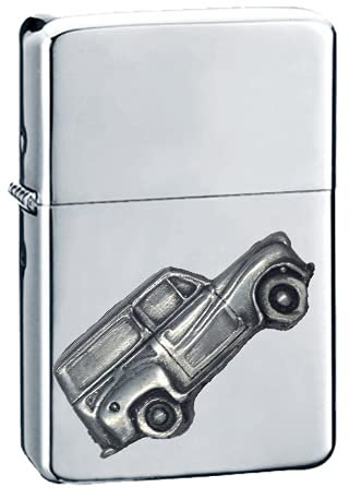 Klassisches britisches Auto Austin A35 Van ref8 Zinn-Effekt Design auf einem Flip-Top-Benzinfeuerzeug, winddicht, Silber nachfüllbar