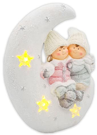 Wichtelstube-Kollektion XL 38cm Winterkinder Figuren Junge + Mädchen LED beleuchtet inkl. Fernbedienung Gartendeko Weihnachtsdeko aussen Dekofigur für draußen