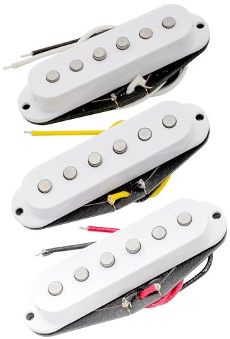 Artec Vintage Staggered Alnico 5 Tonabnehmer Single Coil Hals Mittel Steg Pickups Set für Strat Style E-Gitarre, Weiß
