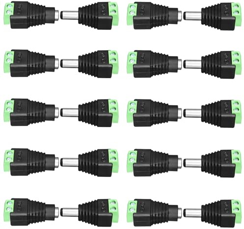 ANLINK 10 paia di connettori di alimentazione DC (10 maschio e 10 femmina), DC 5 V, 12 V, 24 V, 36 V, 5,5 mm x 2,1 mm, morsetti a vite cava senza saldatura per strisce LED, telecamere di sorveglianza
