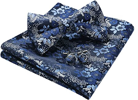 HISDERN Herren Paisley Fliege und Einstecktuch mit Manschettenknöpfe Set,Schleife mit Haken - Bereits Gfebunden，Verstellbare Fliege,Vorgebundene Fliege,für Hochzeit Sfeier Weihnachten Halloween
