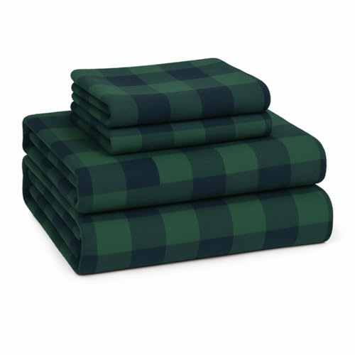 LANE LINEN Cotton Flannel Sheets King Size - Brushed for Extra Softness - King Size 100% Cotton Sheets Set Flannel - Warm & Cozy Flannel Cotton Bed Sheets, 15 Deep Pocket - Buffalo Checks Green