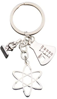 Porte-clés chimique avec atome, microscope et proveta de laboratoire,Porte-clés scientifique pour les amateurs de physique et de chimie,Cadeau original pour les produits chimiques, argent, XL