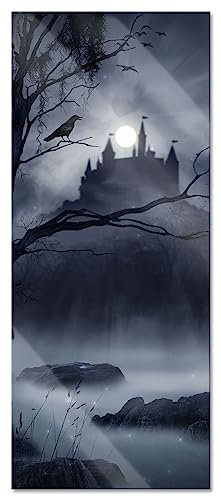 Pixxprint Glasbild Panorama, Wandbild aus Echtglas, Düstere Burg, 120x50 cm, inkl. Aufhängung und Abstandshalter