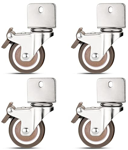 4er-Pack 50-mm-Lenkrollen, Lenkrollen mit U-Typ-Halterung, robuste Möbelrollen für harte Böden/Parkett/oder Steinböden, inklusive Schrauben (20 mm/0,8 Zoll, 4 x Bremse)