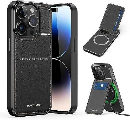 DUX DUCIS Coque pour iPhone 14 Pro avec Support Kompatibel mit MagSafe RFID Blocage Premium Cuir Cartes Etui Housse Case pour iPhone 14 Pro (6,1, Noir)