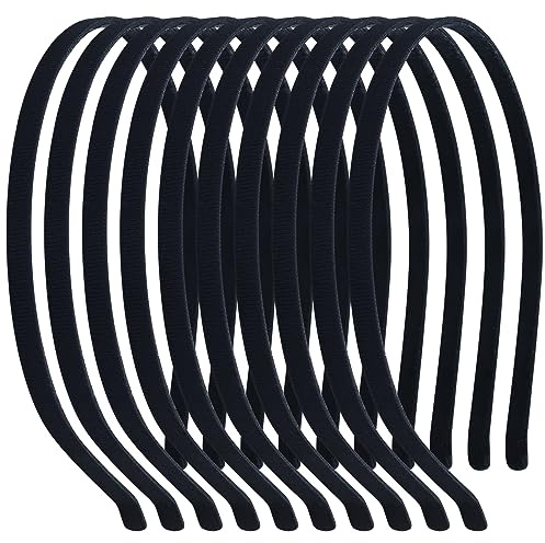 10 Stück, 7 mm, einfarbig, schwarz, Satinstoff mit Stoffüberzug, dünn, schmal, Metall-Stirnband, Draht, Haarband, elastisch, Skinny, Samt, Haarreifen, Halter, Verschluss, Tiara, Krone, Basis für Damen