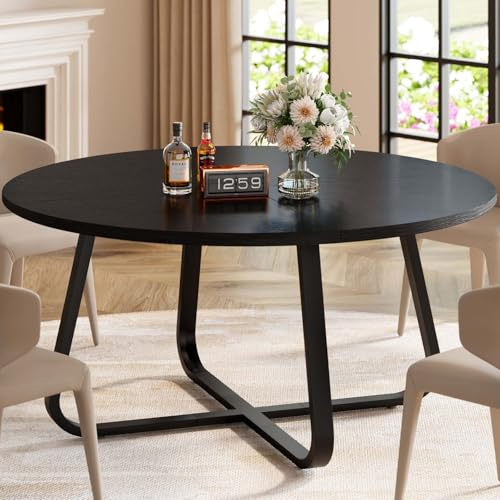 LVB 130 cm Esstisch Rund Schwarz Esszimmertisch Küchentisch für 4–6 | Kleiner Esstisch Rund Holz Industrial Design Runder Esstisch Familientisch für Esszimmer und Kleine Räume Küche