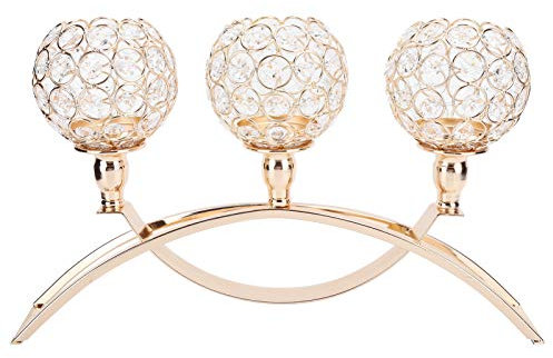 Tomotato Kristall Kerzenhalter, 3 Arme Goldener Kerzenständer Kristall Kandelaber Ornamente für Zuhause, Hochzeit, Party, Tischdekoration