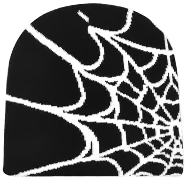 WAMSOLE Y2k Spider Beanie mössor MEA Culpa stickad mössa streetwear huvudbonad vinter ull akryl stickad skalle mössa för män kvinnor, Spindel- svart vit, one size
