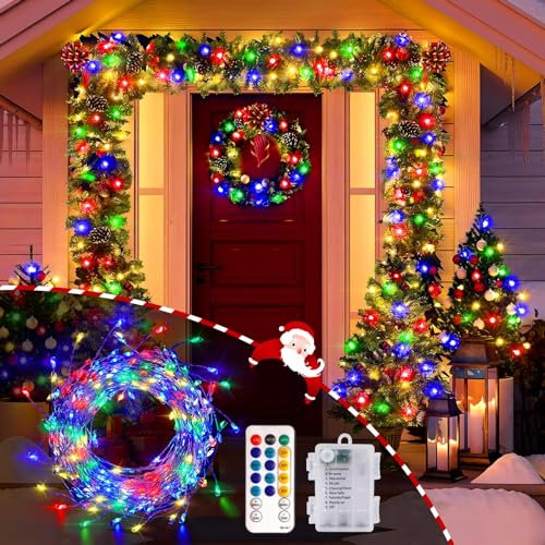 Sunwuun Weihnachtsbaum-Lichter, 9 m, 8 Modi, Fernbedienung, LED-Cluster-Lichterkette, Weihnachtsbeleuchtung, batteriebetrieben für Innen- und Außenbereich, Gärten (farbig)