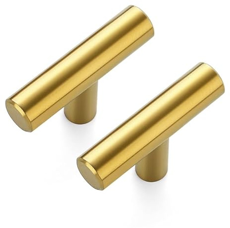 Ravinte 10 Stück Gold Schrankknöpfe T Bar Griffe für Küchenschränke 50mm Gesamtlänge Schrankgriffe Griffe Rostfreier Edelstahl Möbel Türgriffe
