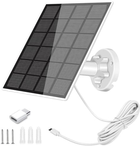 5W Solar Panel With 360° Adjustable Mount and IP65 Waterproof Charger - USB Charging Cable for Security Camera, Micro and USB-C Port (1pcs)
