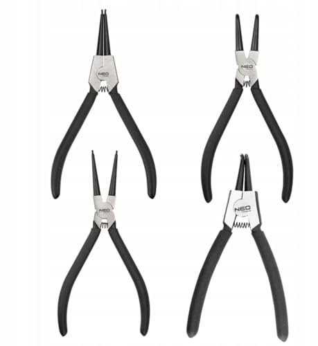 NEO TOOLS Sprengringzangen Set 4 Stück 145/150mm - Sicherungsringzange Gerade & Gebogen für Sicherungsring Innen & Außen - CrV-Stahl - Seegeringzange mit Rutschfesten Griffen - Sägeringzangen