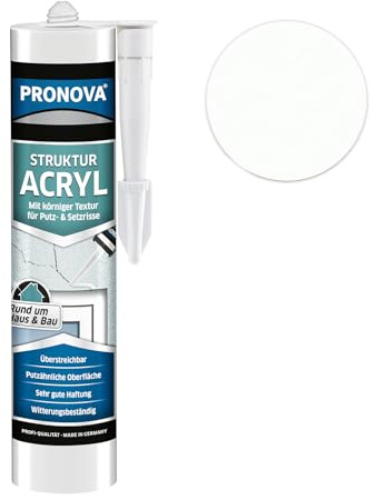 Profi Strukturacryl mit körniger Struktur Acryl mit Körnung für Wand Decke und Fassade Haftstarker Acryl-Dichtstoff Riss- & Füllspachtel Innen & Außenbereich Weiß (1) 300ml Kartusche