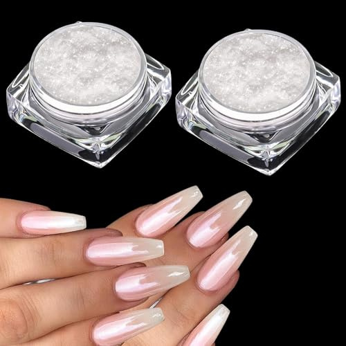 Futuhada 2 Pcs Weiße Perle Chrom Nagelpuder, Metallic Mirror Glitzerpuder | Glazed Donut Glitzerpuder Nails Spiegeleffekt-Glitter, Aurora Schimmer Chrom Pigment für Nägel DIY-Salon