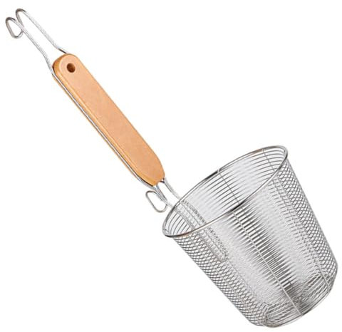 Alipis Colador De Acero Inoxidable De Malla Fina Colador Chino Para Pasta y Fideos Cesta Coladora Con Mango De Madera Para Cocinar y Hervir