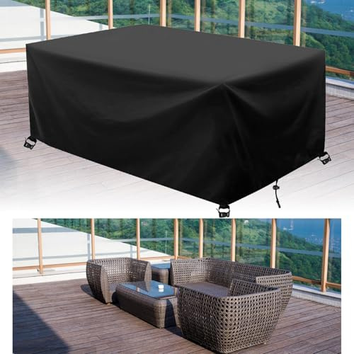 AJALGZ Housse Salon de Jardin 290x140cm Exterieur Impermeable Bâche de Protection Exterieur Table Coupe-Vent Anti-UV Résistant à la Déchirure Housse pour Mobilier De Jardin 290x140x90cm/LxlxH-Noir