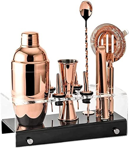 QTANZIQI Juego de coctelera Bartender Kit de coctelera de Acero Inoxidable, Cuchara mezcladora, mortero, medidor, vertedor de Licor con Tapas Antipolvo y Manual de Recetas, Herramientas de Bar