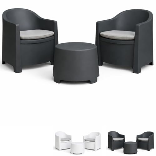 PALUPLUS Set Salottino da Giardino per 2 Persone, Composto da: 2 poltrone ed 1 tavolino, Cuscini per comoda Seduta, per Interno ed Esterno -LUN8019F (Antracite)