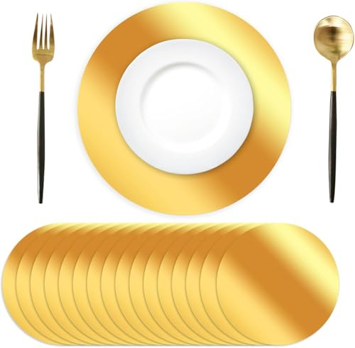 Runde goldene Platzsets, 33,8 cm, Spiegelfolie, dekorative Platzsets, verspiegelt, Einweg-Papier-Tischsets für Esszimmer, Hochzeit, Weihnachten, Geburtstag, Party, Tischdekoration, 50 Stück