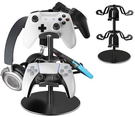 ZHGM Controller Stand 2 Tiers, Universal Gaming Headphone Stand Compatible with Xbox PS5 PS4 Nintendo Switch, Aluminum Headset Holder Organizer Rack, Desk Mount for 6 Packs Controller (Black)