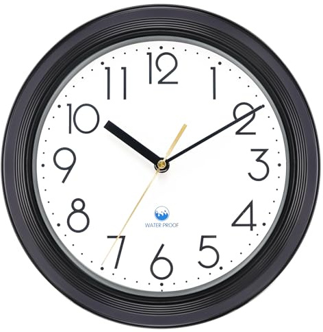 KIZLOC 28 cm Outdoor Uhr Garten Wasserfest, Gartenuhr Außen Wetterfest, Leicht Ablesbare Lautlose Batteriebetriebene Runde Wanduhr für Draußen Pool Balkon Badezimmer (Schwarz)