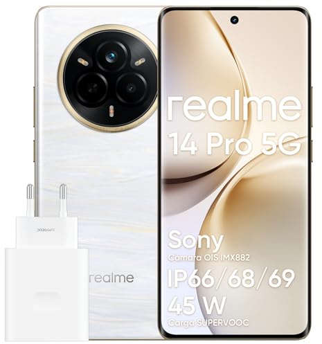 realme Smartphone 14 Pro 5G, 12 + 512 GB, chipset MediaTek Dimensity 7300, cámara OIS de 50 MP, Pantalla Curva 3D de 6,77 y 120 Hz, batería de 6000 mAh, Color Platino (con Adaptador)