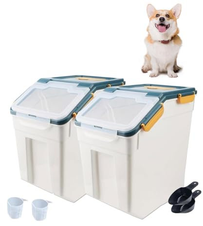 WUDLEP 2 Pack 15kg Capacity Dog Food Storage Container with Scoop,Large Airtight Pet Food Bin,Container for Dog Treats Rice,Pet Dry Food Bin,Baking Supplies,Flour,Rice,Kitchen Pantry Cereal