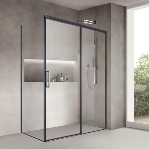 Yellowshop - ZEN Box doccia 2 lati vetro trasparente 8 mm scorrevole anticalcare H 200 cm telaio alluminio Nero opaco (Nero, 120x70cm)