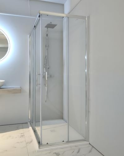 Box doccia cm 80x120 angolare vetro temperato 6 mm trasparente, apertura scorrevole e profili cromati