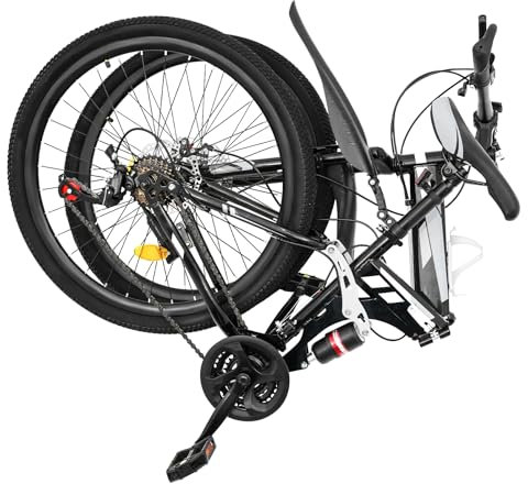 Queeucaer 26 Zoll Faltbares Mountainbike, 21-Gang-Mountainbike für Jugendliche und Erwachsene Für den täglichen Pendelverkehr, Fitness, Offroad-Herausforderungen, Wettkampf