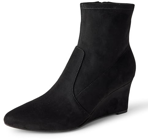 Amazon Essentials Stivaletti con Zeppa e Cerniera Donna, Nero Finta Scamosciato, 38.5 EU