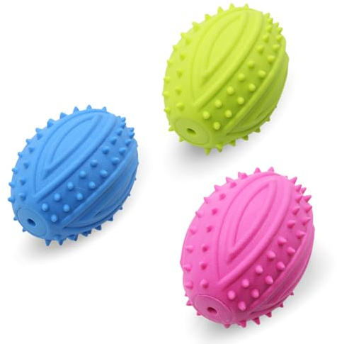 AdoPet Dog Squeaky Rugby Ball Toy – Durable Rubber Chew Ball with Spikes for Dental Health, Interactive Fetch Training and Stress Relief, Non-Toxic Pet Toy for Small Medium Large Dogs