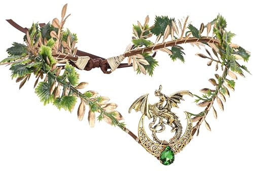 PartyforU Couronne d'elfe des bois pour cosplay, coiffe de fée florale avec dragon et lune pour costume de la Renaissance pour femme