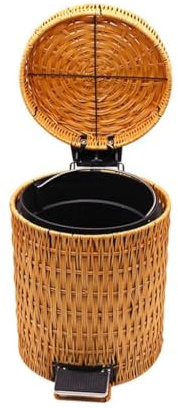 Rattan Pedal Bin, Touchless Trash Can with Foot Pedal, Double Layer Dustbin with Removable Inner for Kitchen and Bedroom