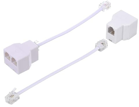 HAWAKA 2 Pack Telephone RJ11 6P4C 2 Way Adapter, RJ11 6P4C Male to Female Converter with 5 Inch Cable, Wall Adapter Jack Splitter for Fixed Line