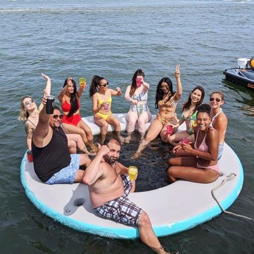 Île Flottante Gonflable Ronde, Plateforme Flottante pour fête en Bord de mer, Bateau à Moteur, lit Flottant pour Piscine, Vert