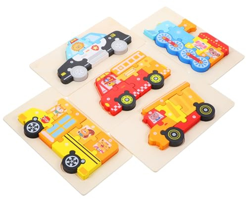 GARIOUANS 5sätze Teiliges Holz Puzzle Für Kleinkinder Jahre Pädagogisches Lernspielzeug Mit Feuerwehr Fahrzeugmotiven Sicher Langlebig Farbenfroh Fördert Hand-Auge-koordination Und Kognitive