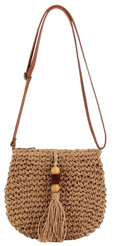 MLPKOI Borsa da Spiaggia di Paglia Intrecciata, Tracolla Borsa Donna, Bohémien Estivo Borse con Nappe e Cerniera per Donne Vacanze al Mare, Viaggi