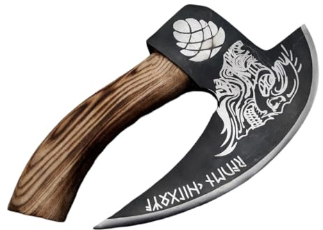 Hache Viking Décorative en Métal avec Manche en Bois, Motif Dragon Nordique Gravé, Style Médiéval (Black Etched)