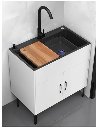 Meuble d'évier utilitaire avec robinet extractible chaud et froid à bol unique pour garage, cuisine, buanderie, restaurant – Blanc 152,4 x 101,6 x 17,8 cm, parfait pour un usage commercial