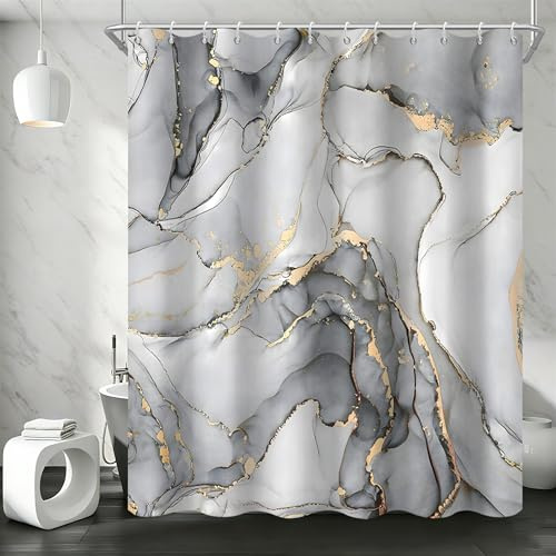 GCIREC Duschvorhang, 180x200cm, Hellgrau Ombre Moderne Abstrakte Kunst Marmor Wasserdichter Stoff Maschinenwaschbarer Badezimmervorhang mit Haken