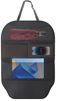 Keyubria Organizzatore Per Sedile Posteriore Auto,Protettore In Pelle PU Con Tasche Multiple - Organizzatore Auto Posteriore Con Portatablet | Per Viaggi Con Bambini Include Tablet Telefoni Libri