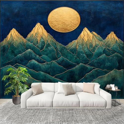 Mural Papel Pintado 3D 250x175cm Silueta De Arte De MontañA Fotomurales Tejido No Tejido Antiarrugas Póster Azul Oscuro Murales Fotográfico Moderno Decoración de Paredes