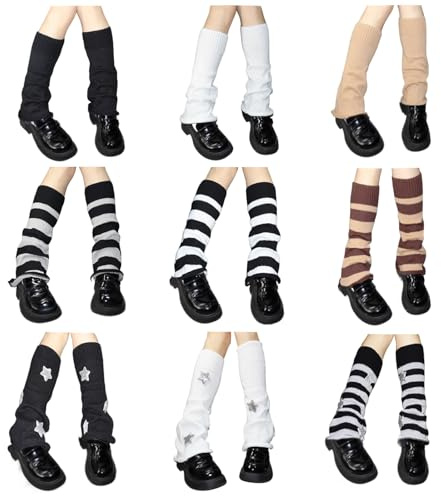Airsnigi 9 Pairs Y2K Kawaii Leg Warmers for Women, Winter Harajuku Leg Warmer Soft Knit Calf Accessories Cute 80s Ruffle Leg Sleeves