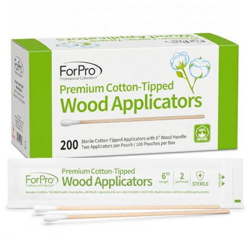 ForPro Premium Cotton-Tipped Wood Applicators, 200-Count Sterile Cotton Swabs with 6 Wood Handle for Medical, Personal Care, Travel, Individually Wrapped in Pairs